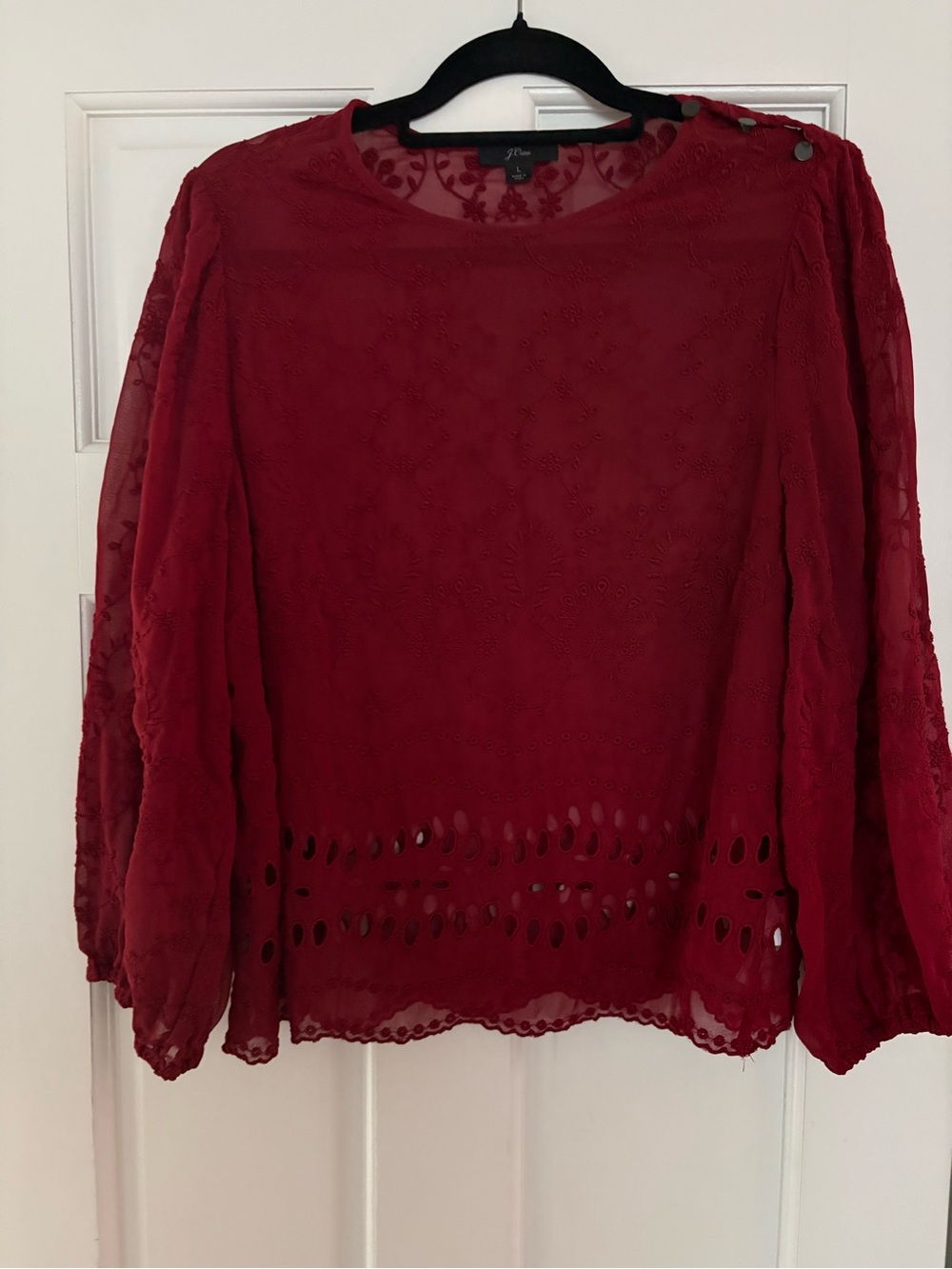 J. Crew Burgundy Red Lace Eyelet Blouse